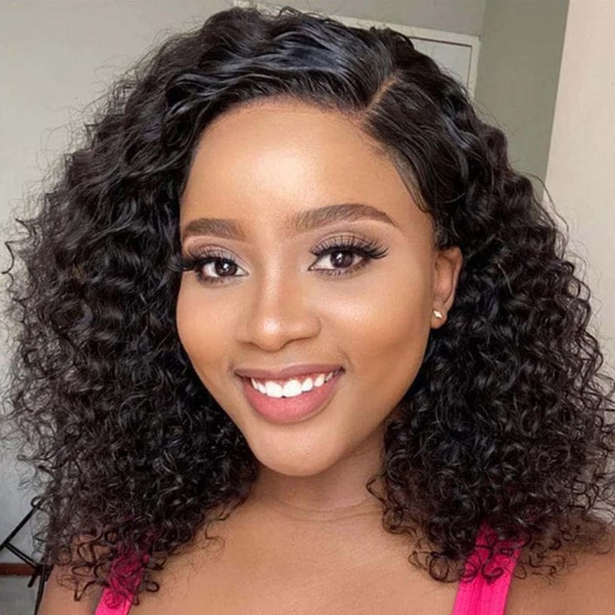 13x4 Bob Wig Human Hair 12A Short Deep Wave Lace Front Wigs Human Hair 180% Density Deep Curly HD Lace Frontal Human Hair Wig for Women Glueless Wig Pre Plucked Natural Hairline 14 Inch