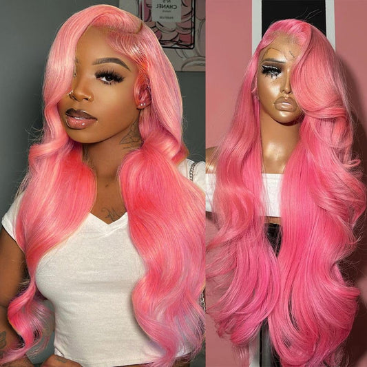 Pink Lace Front Wigs Human Hair Pre Plucked 200% Density Body Wave Pink Wig Human Hair 13x4 HD Lace Frontal Wigs Colored Human Hair Wig Glueless Wigs Human Hair 32 Inch