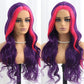 SISIFIRE Purple Red Highlight Long Curly Wavy Wigs for Women Middle Part Synthetic Heat Resistant Fiber Small Lace Wig for Halloween Cosplay Christmas Wigs