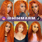 Hihmarm Ginger Bob Wig Human Hair 13x6 HD Deep Wave Lace Front Wigs Human Hair Pre Plucked Wet And Wave Glueless Wig 180 Density Orange Curly Lace Frontal Wigs For Black Women 16 Inch