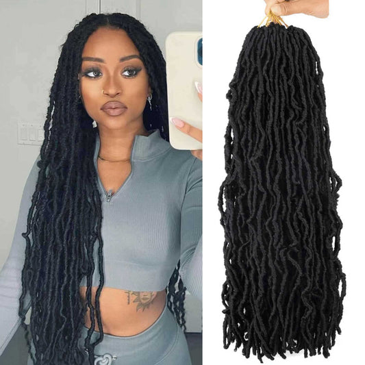 6 Packs Soft Locs Crochet Hair Pre Looped Faux Locs Crochet Braids Goddess Locs Dreadlocs Synthetic Hair For Black Women (1B, 24 Inch (Pack of 6))
