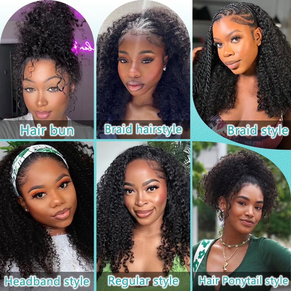 VFFTI Kinky Curly Half Wig Human Hair 200% Density Wear Go Glueless Wigs 3 In 1 Seamless Flip Wig 20 Inch Half Wigs for Black Women Invisible Hairline Beginner Friendly