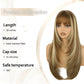 NOVFLKW Brown Long Straight Layered Wig with Bangs for Women 26 inch Light Brown with Blonde Put on Go Realistic Synthetic Heat Resistant Natural Wig for Girls Party Cosplay and Daily Use