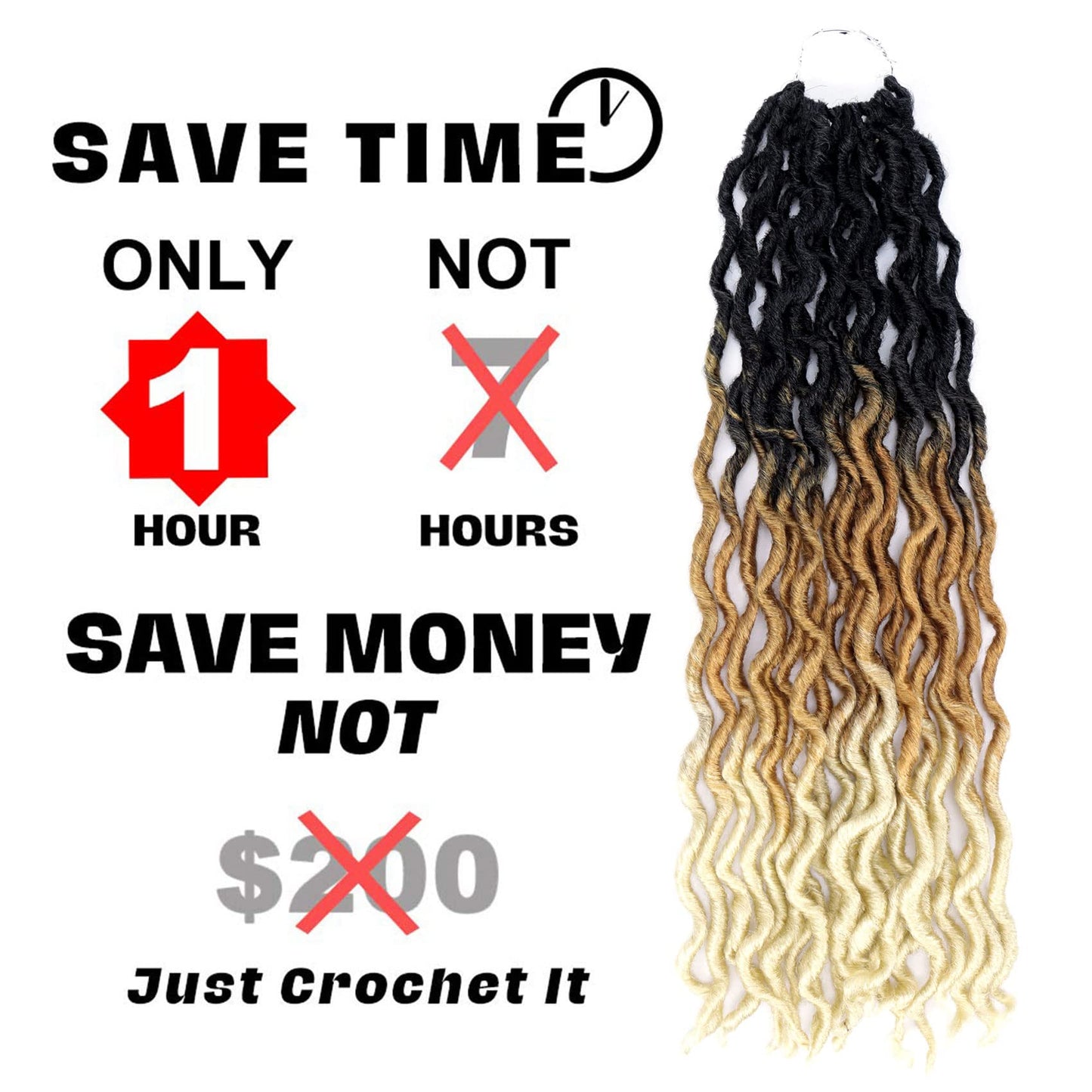 14 Inch Goddess Faux locs Crochet Hair 6 Packs/Lot Soft Gypsy Locs Wavy Crochet Braids Dreadlocks 3 Tone Curly Wavy Twist Braiding Hair Extensions African Roots Braid（1B/27/613)