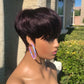 QiaQiaRing Chic Elegent Pixie Cut Wigs for Black Women Black 99J Color for Daily Use Short Layered Pixie Cut Human Hair Wigs With Bangs Brazilian Virgin Straight Human Hair Full Machine Made