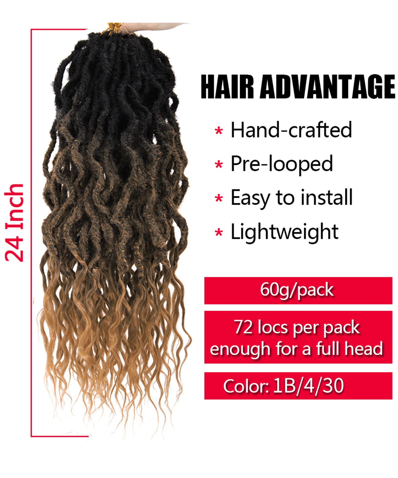 Faux Locs Crochet Hair 24Inch Goddess Locs Crochet Hair, 6Packs Crochet Locs Soft Locs Curly Ends Boho Faux Locs Synthetic Locs Crochet Hair Crochet Braids for Black Women Human Hair(1B/4/30, 24'')