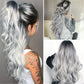 It's A Wig Wigs for Women Full Head Cover Ladies Gray Gradient High Temperature Silk Hair Set Long Big Wave Curly Hair In The Middle Part Dyeing Wig Lace Front for Women（White)