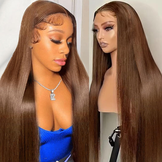 Cypha Chocolate Brown Lace Front Wigs Human Hair Pre Plucked 13x6 Straight Lace Front Wigs Human Hair 180% Density Colored #4 Light Brown Glueless Wig HD Lace Frontal Wigs for Women 22inch