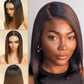 Beauty Forever Bob Drawstring Wig Human Hair Black to Chestnut Brown Yaki Straight Bob Glueless 13x4 Pre Everything Lace Front 150% Density 14 Inch Pre Cut Plucked Bye Bye Knots Ready to Go Short Wig