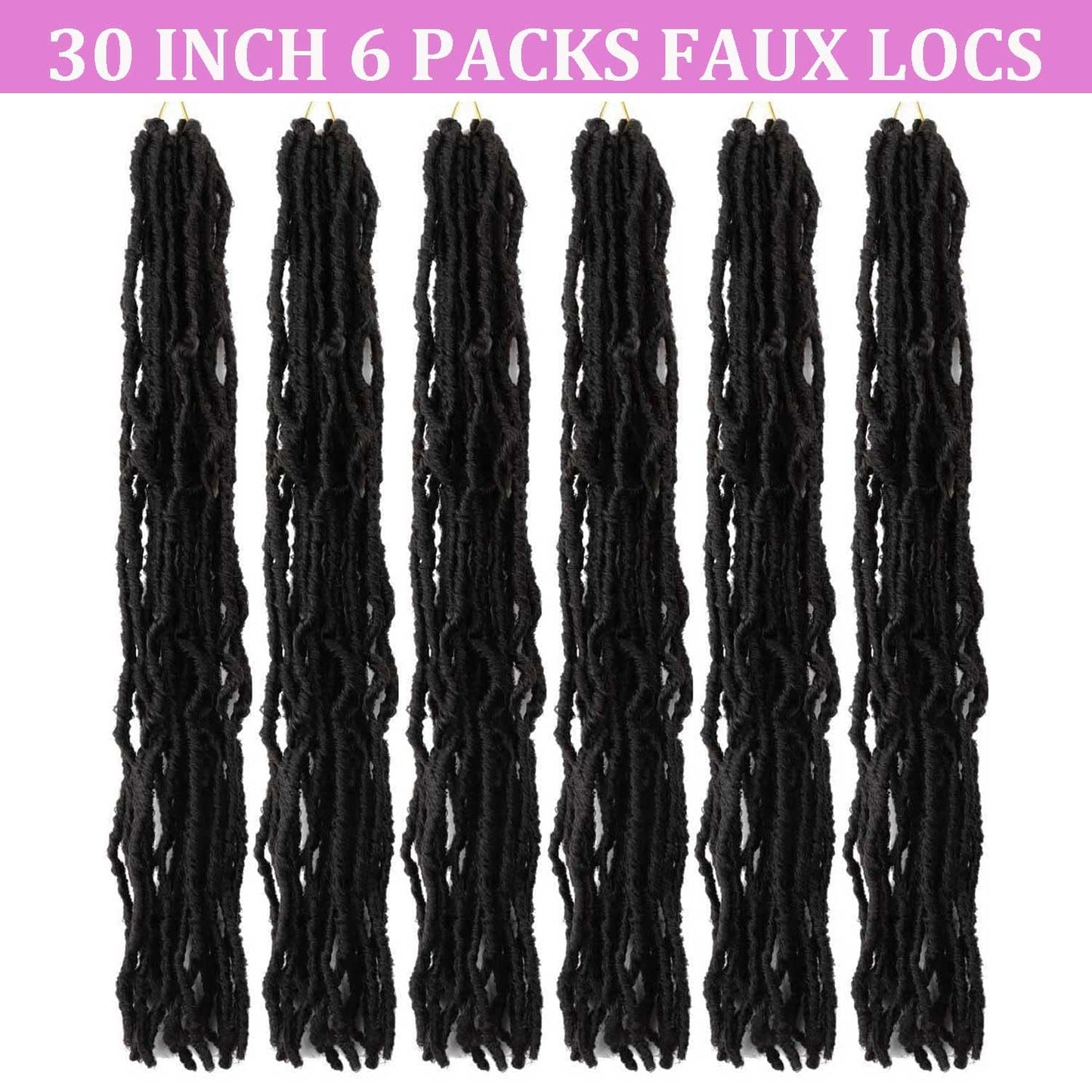 6 Packs Soft Locs Crochet Hair Pre Looped Faux Locs Crochet Braids Goddess Locs Dreadlocs Synthetic Hair For Black Women (1B, 30 Inch (Pack of 6))