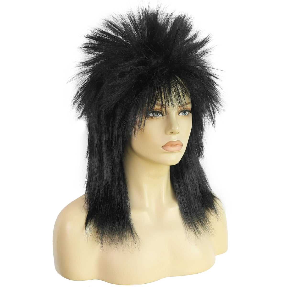 BESTBEL Black Mullet Wig Rocker Punk Hair Gothic 80s Wig Rocking Diva Wigs