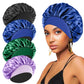4PCS Silk Bonnet for Sleeping - Satin Hair Wrap Cap for Black Women Men, Curly Hair - Elastic Wide Band Shower Cap (Black, Sapphire Blue, Green, Purple)