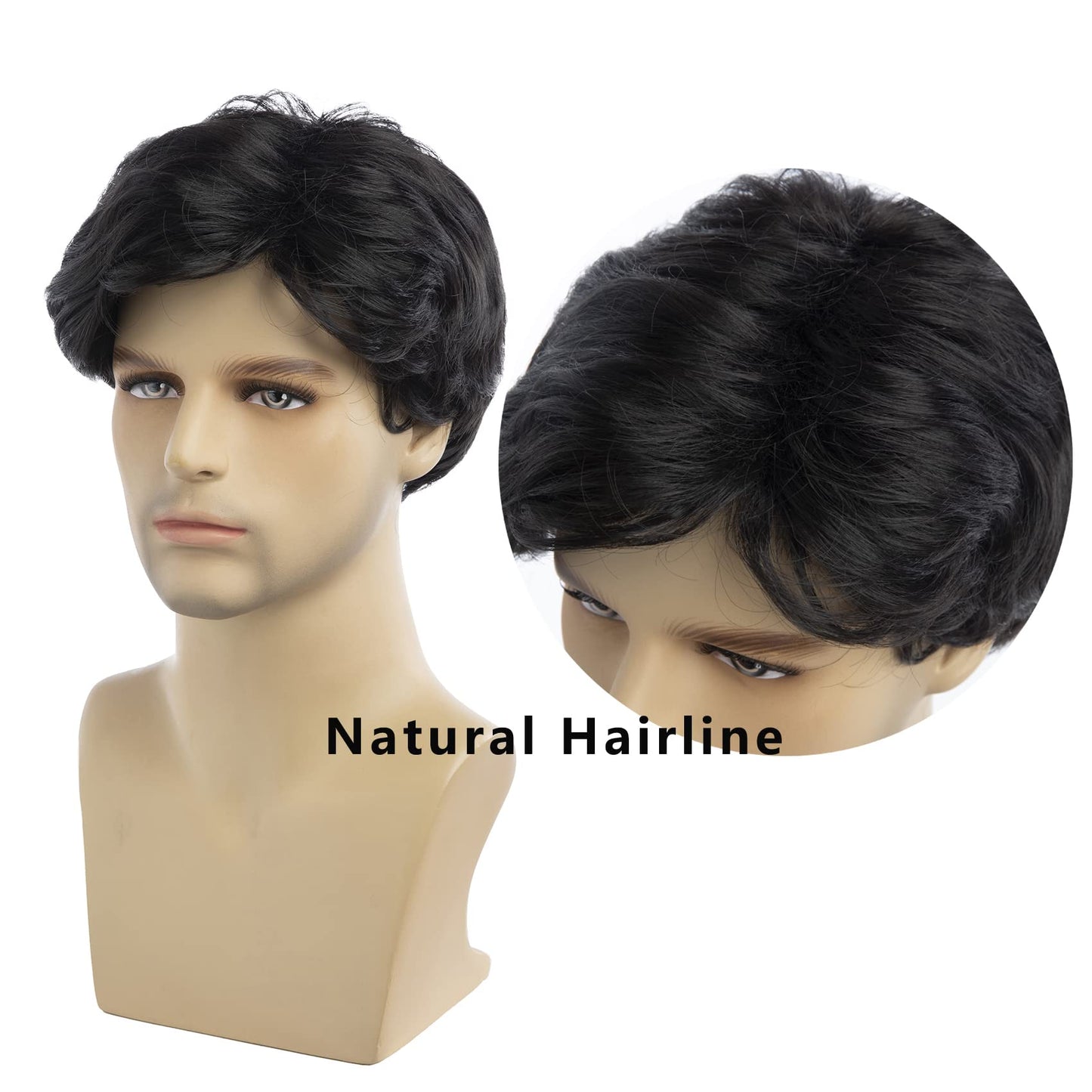 Baruisi Men Wigs Short Black Wig Synthetic Heat Resistant Natural Halloween Cosplay Hair Wig