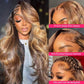 Yeeaak 32Inch Highlight Ombre Lace Front Wigs Human Hair 13x6 4/27 Highligt Body Wave Frontal Wig HD Transparent Lace Pre Plucked with Baby Hair 180% Density Glueless Honey Blonde Wig for Women
