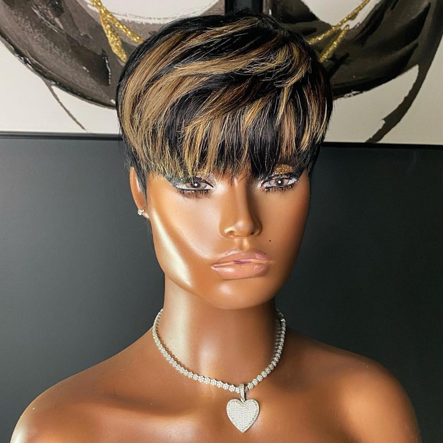 QiaQiaRing Pixie Cut Human Hair Wigs for Black Women Short Layered Pixie Haircut Wigs With Bangs Brazilian Virgin Straight Human Hair 1b/30 Color for Daily Use Glueless Full Machine Made (1b/30)
