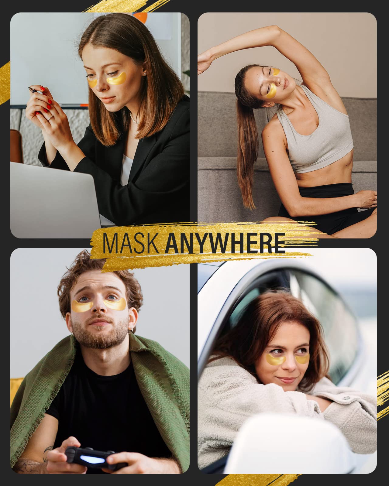 Maskiss 24k Gold Under Eye Patches (8 Pairs), eye mask, Collagen Skin Care Products, Eye Patches for Puffy Eyes, eye masks for dark circles and puffiness