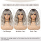BEAUTIFA Ombre Gray Mix Blonde Wig with Bangs for Women 14 Inch Shoulder Length Short Bob Wavy Curly Wig Gray Mix Blonde Wig Heat Resistant Synthetic Wigs