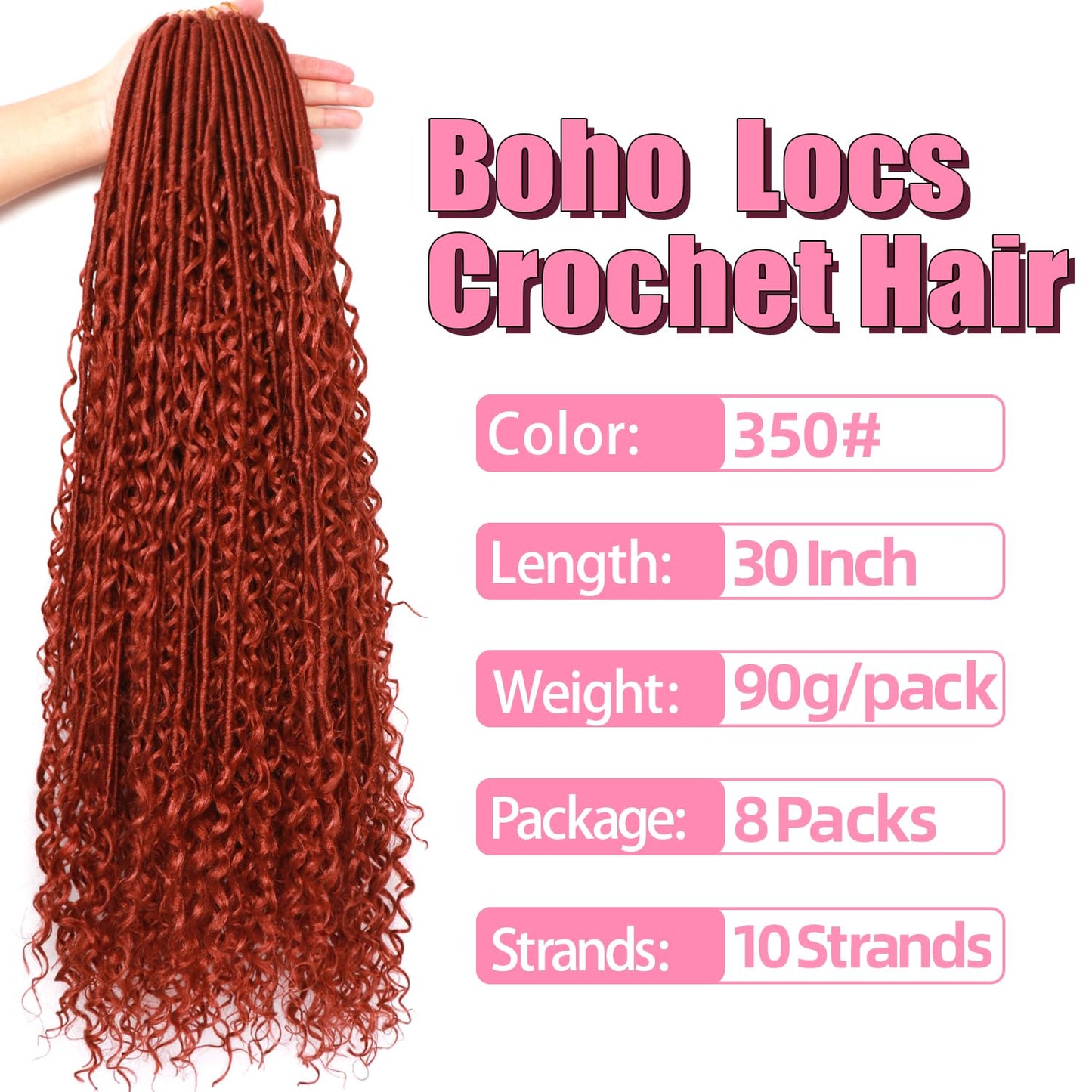 Soft Boho Locs Crochet Hair for Black Women-30 Inch 8 Packs Goddess Faux Locs Crochet Human Hair Feeling Pre Looped with Curly Ends (#350, 30 Inch(Pack of 8))