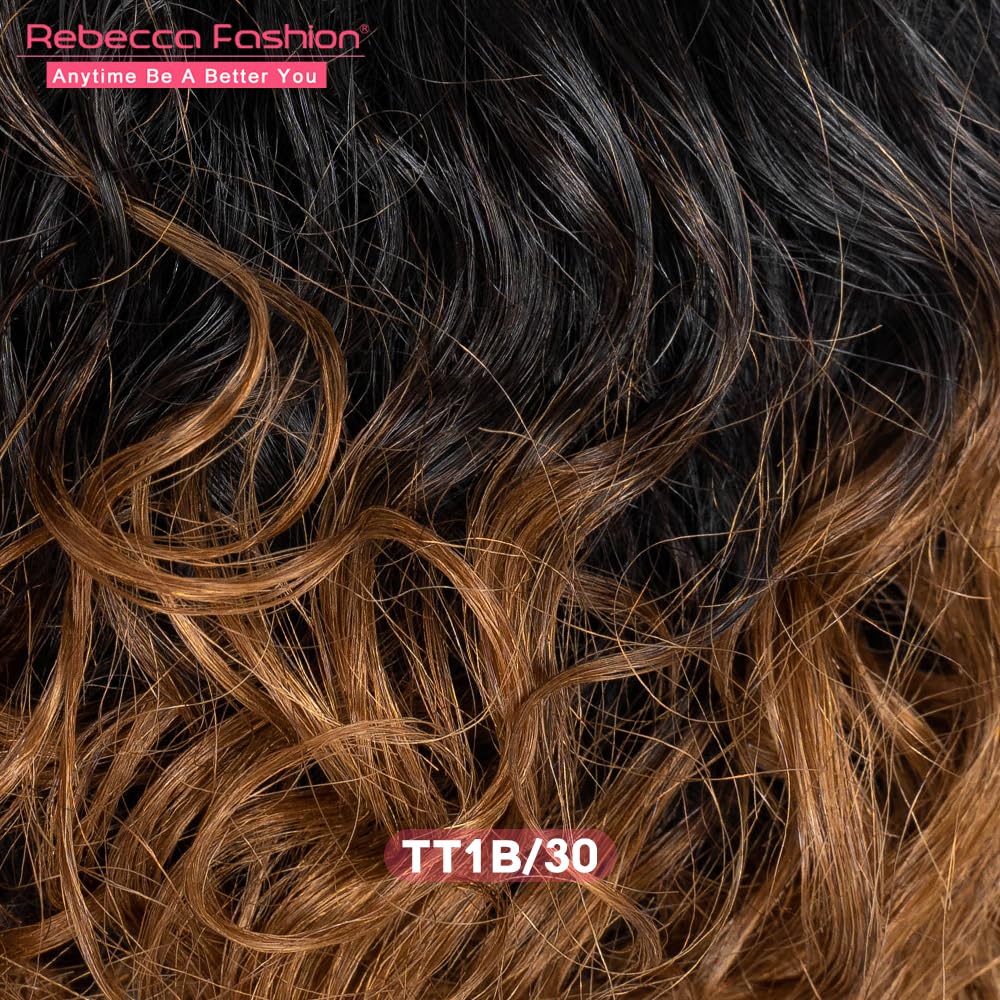 Rebecca Fashion Short Curly Human Hair Wigs for Black Women Cute Curly Bob Wig Side Part Non Lace Glueless Wigs Brazilian Remy Natural Looking Ombre Natural Color to Honey Brown