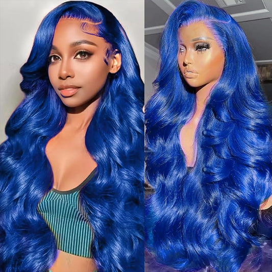 Blue Lace Front Wig Human Hair 200 Density Dark Blue Wig 13x4 Body Wave Lace Front Wig Pre Plucked HD Lace Frontal Wigs Glueless Human Hair Wig 24 Inch