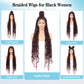 Olymei Locs Braided Wigs for Black Women Knotless Braided Wigs Locs Braid Wig with Baby Hair Full Double Lace Braided Wig Synthetic Burgundy Red Locs Braided Wig, 40 Inches Double Lace