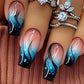 juggssa Press on Nails Long Glossy Blue Ombre Flame Acrylic Nails 24pcs Set with Glue Stick on Nails for Women Spring Summer Manicure Nail Art