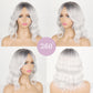 Gray Ombre Wig Short Gray Wavy Bob Wig with Bangs Gray Wigs for Women Synthetic Grey Curly Bob Wig Silver Gray White Hair Wig with Curtain Bangs Ombre Light Grey Wig with Dark Roots 14inch