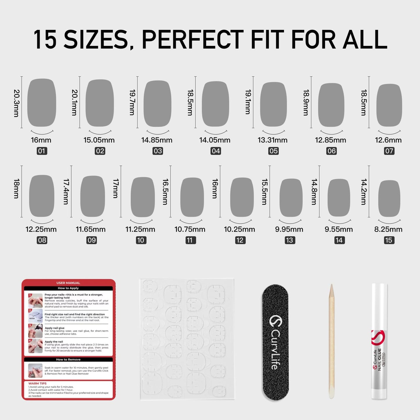 Curvlife Press on Nails with Brown and white Design Full Cover False Fake Nails Reusable Nail Kit with Nail Glue Adhesive Tabs Nail File