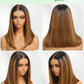 KLAIYI Bye Bye Knots Glueless Wig Ombre Brown with Blonde Bob Straight Precut 7x5Lace Front Human Hair Wig with Dark Roots Pre Plucked Bleached Blunt Cut Balayage Highlight Ready to Wear and Go 14Inch