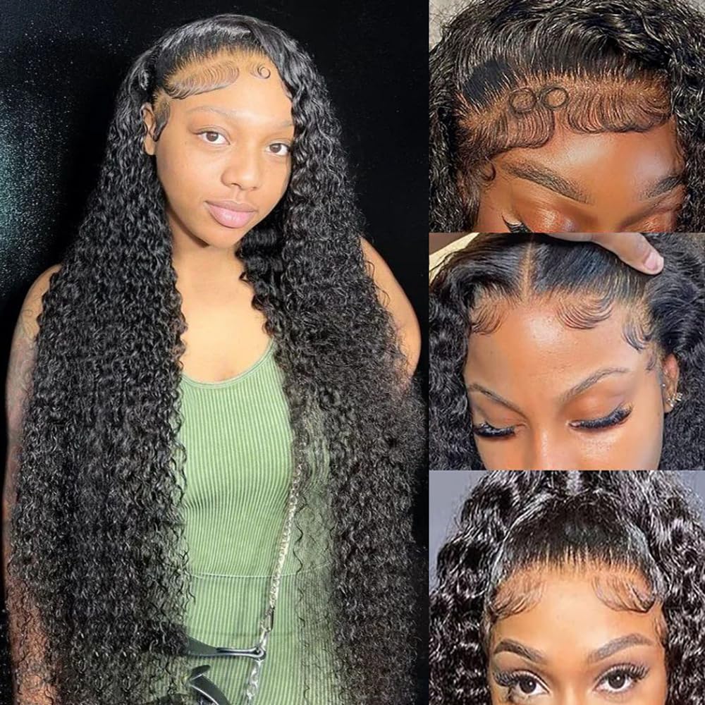 JTMMP 18 Inch Deep Wave Lace Front Wigs Human Hair Pre Plucked 13x6 HD Transparent Lace Frontal Wigs Human Hair 200% Density Deep Curly Glueless Wigs Human Hair for Women