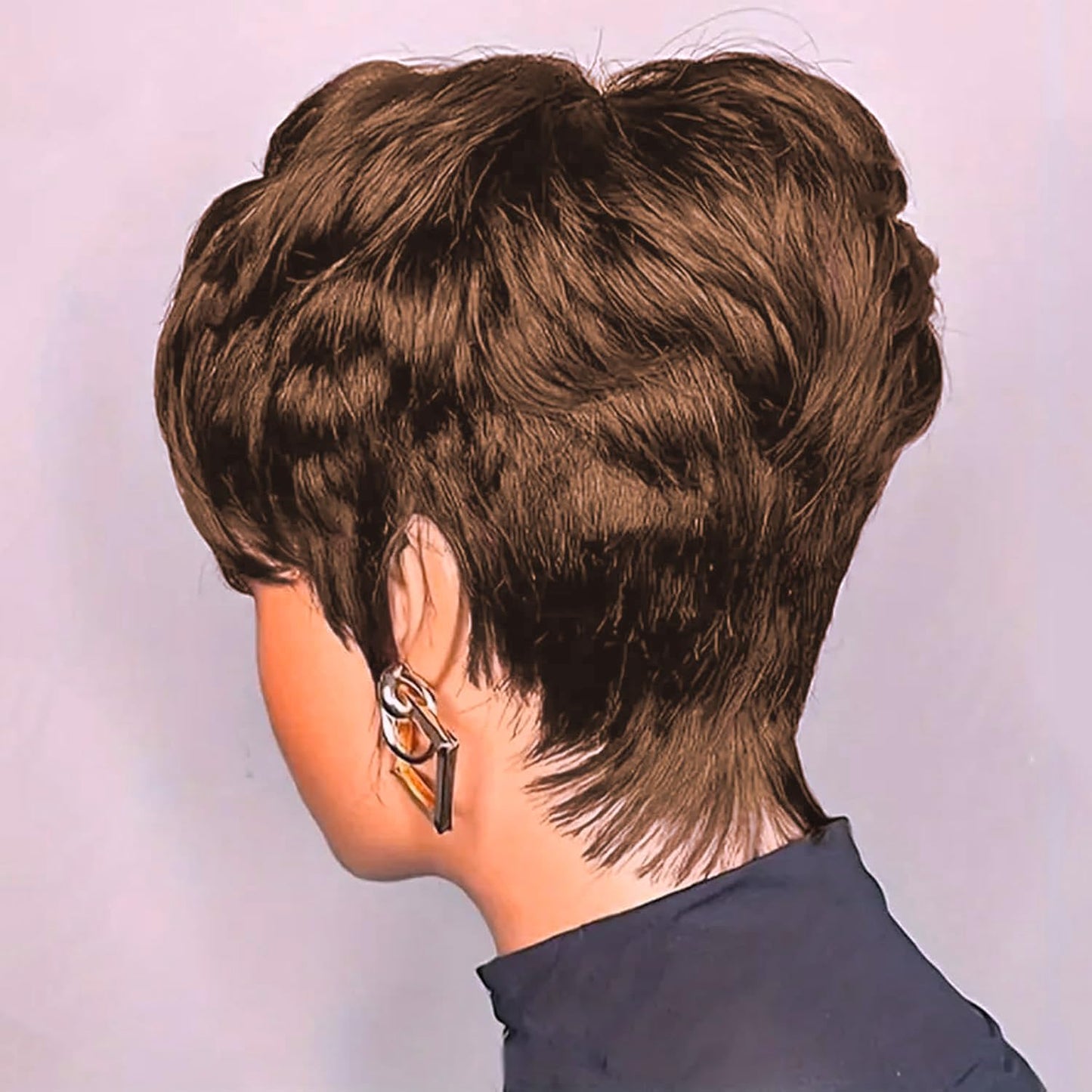 QiaQiaRing Chic Elegent 10A Pixie Cut Wigs for Black Women 4# Brown Color for Daily Use Short Layered Pixie Cut Human Hair Wigs With Bangs Brazilian Virgin Straight Human Hair (4#brown)