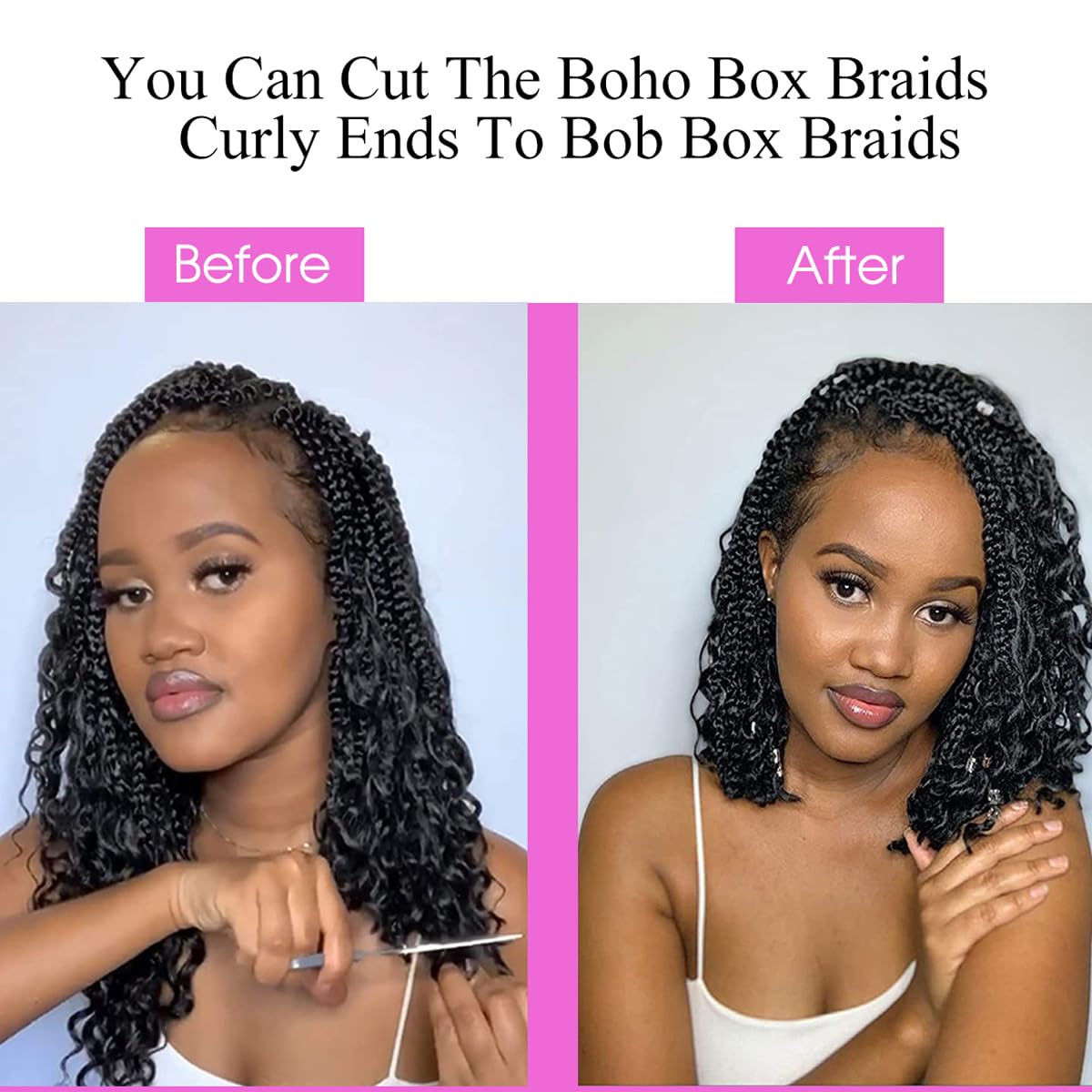 COOKOO 12 Inch Goddess Box Braids Crochet Hair 8 Pack Synthetic Bohemian Hippie Box Braids Crochet Hair Pre-looped With Curly Ends Braiding Hair for Black Women1B#