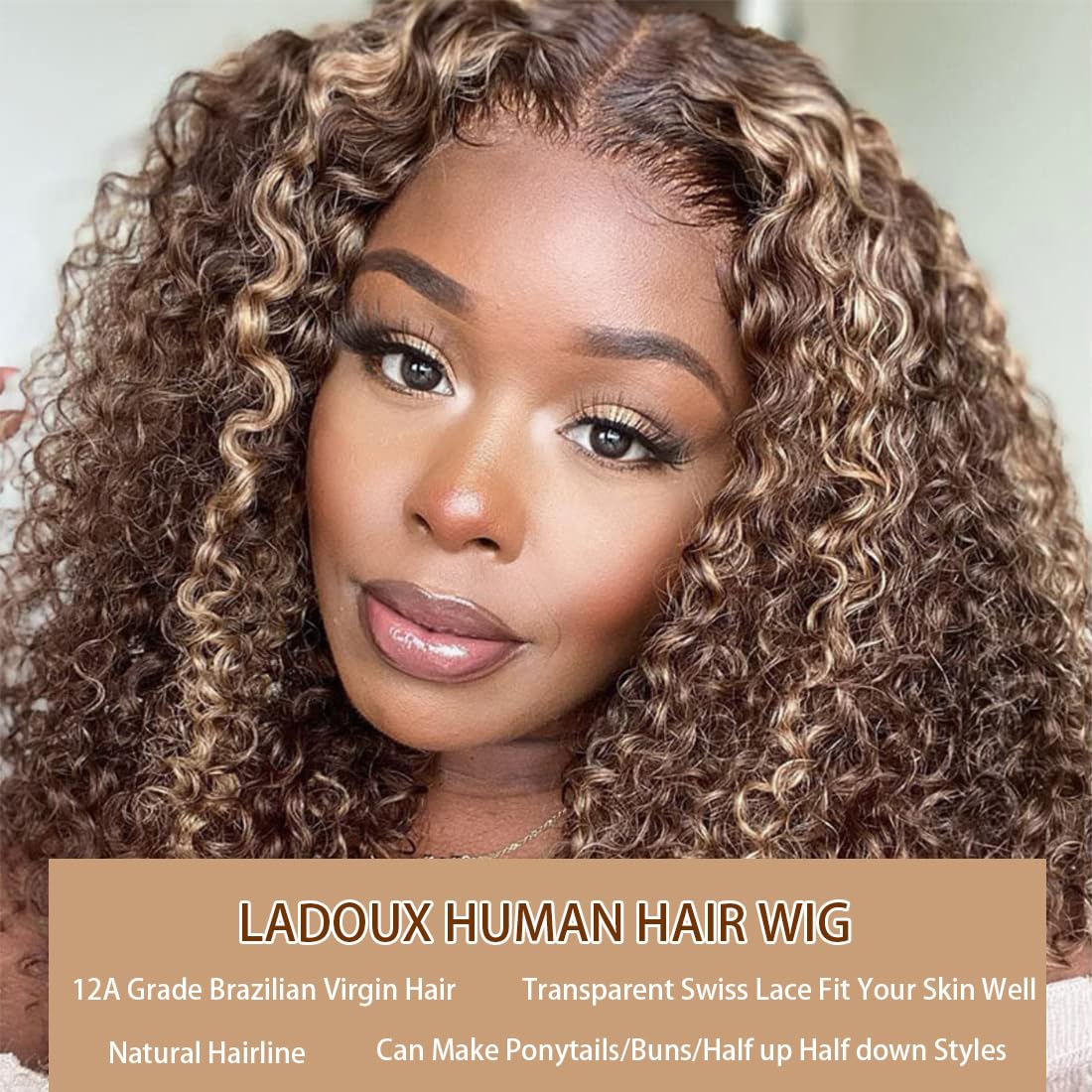 Ladoux Ombre Honey Blonde 13x6 HD Transparent Water Wave Lace Front Human Hair Wigs for Women 180% Density 4/27 Colored Highlight Curly Glueless Wigs 26Inch Pre Plucked with Baby Hair