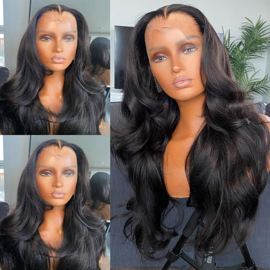SISIFIRE Natural Lace Front Wigs for Women Loose Curly Wave Synthetic Lace Wigs with Baby Hair 13 * 4 Inch Deep Body Wave Lace Wig Preplucked Hairline Glueless Lace Front Wig