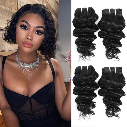 JTdebade Deep Wave Human Hair bundles 10 Inch 12A Grade Brazilian Human Hair 100% Virgin Weave Bundles Human Hair for Black Women (10'' 10'' 10'' 10'')