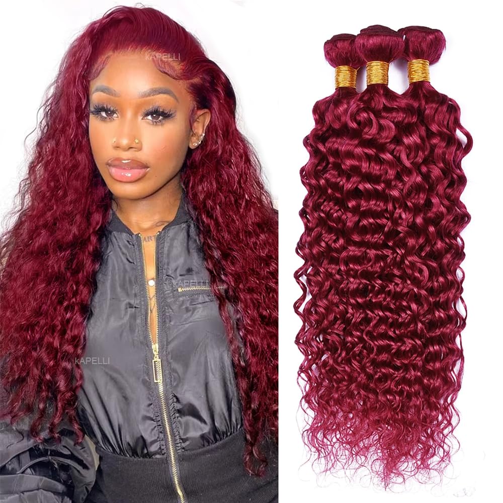 Red Bundles Human Hair Burgundy Water Wave 3 Weave 28 30 32 inch 99J Wet and Wavy Extensions 300g