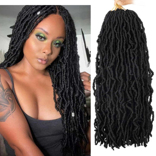 6 Packs Soft Locs Crochet Hair Pre Looped Faux Locs Crochet Braids Goddess Locs Dreadlocs Synthetic Hair For Black Women (1B, 18 Inch (Pack of 6))