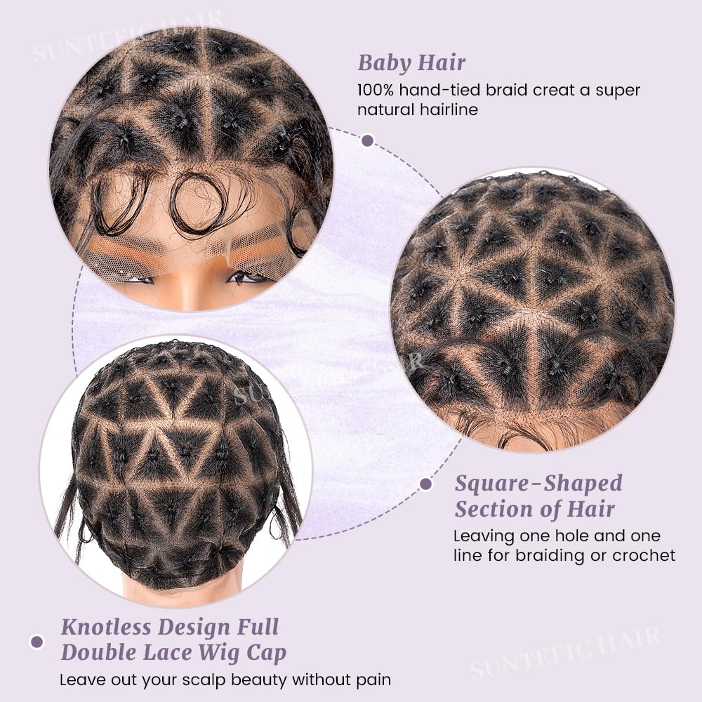 Suntefic Braided Wig Cap With Baby Hair Crochet Wig Cap For Crochet Braids Hair Glueless Double Full Hd Lace Wig Caps For Black Women (Black, 79 Knots New)