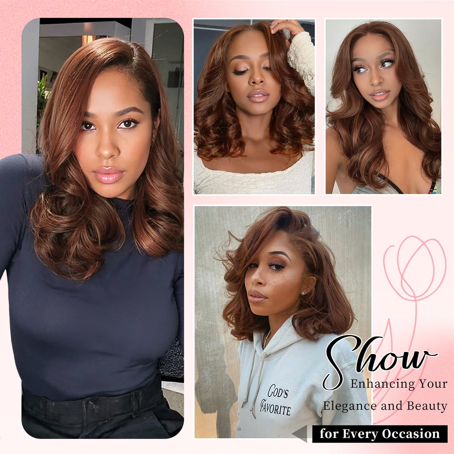 Afribye Brown Wig Human Hair 200% Density 13x6 Body Wave Lace Front Wigs Human Hair Pre Plucked Short Wigs for Black Women Glueless Frontal Wig Human Hair Loose Wavy 12 inch
