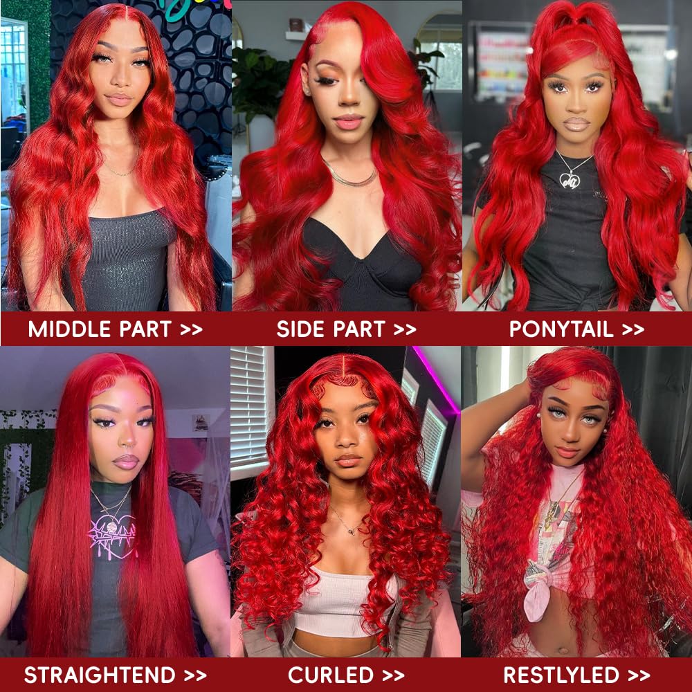 Red Lace Front Wigs Human Hair Pre Plucked 200% Density Red Wig Human Hair Red Body Wave Lace Front Wigs Human Hair 13x4 HD Lace Frontal Wig Colored Glueless Wigs 30 Inch
