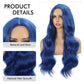 Sabosi Blue wig Long Wavy Wigs for Women 26 Inch Middle Part Curly Wavy Wig Natural Looking Synthetic Heat Resistant Fiber Wig for Daily Party Use