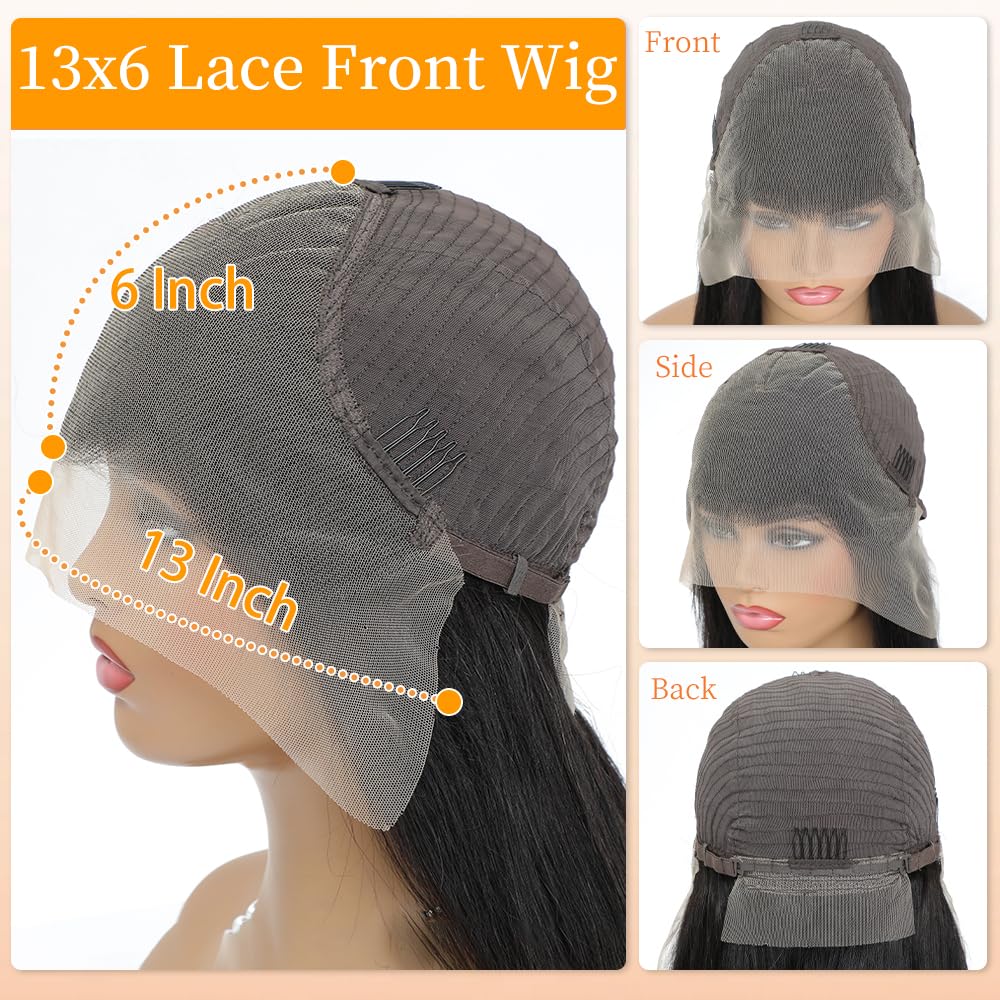 YetFree 13x6 Lace Front Wigs Human Hair 200 Density Body Wave Lace Front Wigs Human Hair HD Lace Frontal Wig Human Hair Pre Plucked with Baby Hair Brazilian Virgin Wigs for Women 34 Inch