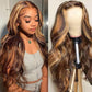 FASCARA Highlight Ombre 13x4 Body Wave Human Hair Wigs for Women Lace Front Wig HD Transparent Lace Frontal Wigs 4/27 Color Honey Blonde Glueless Human Hair Wig Pre Plucked with Baby Hair 30 Inch