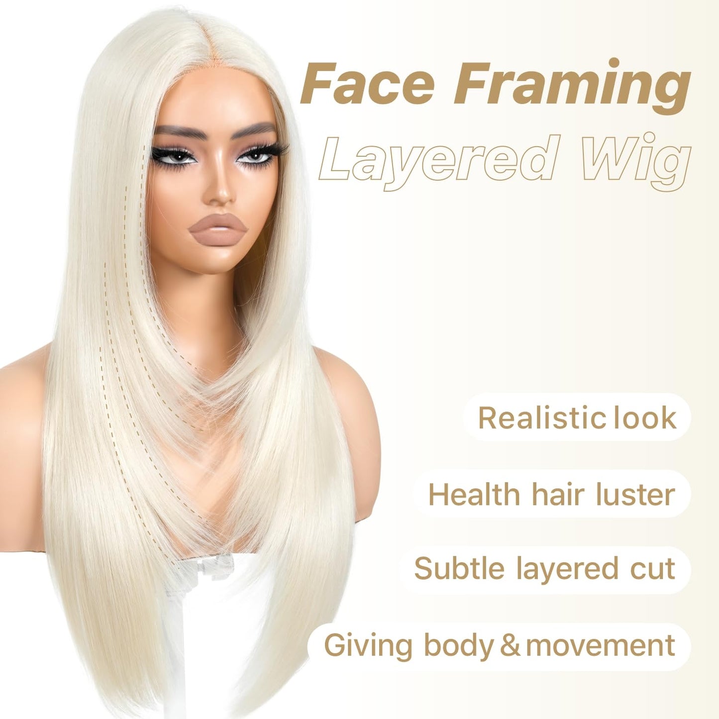 BrownBomb Blonde Wear and Go Glueless Wigs Pre Plucked Pre Cut for Beginners 613 Synthetic Lace Front Wigs With Bangs Long Straight layered Wigs HD Lace 26 Inch 3 Seconds to Wear for Beginners