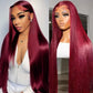 Hoscod 28 Inch 99J Burgundy Lace Front Wigs Human Hair 13x6 HD Transparent Straight Lace Front Wig Human Hairs Pre Plucked Burgundy Wig Red Wine Glueless Frontal Wigs Human Hair Wigs for Women