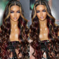 SISIFIRE Brown Highlight Lace Front Wigs for Women Pre-plucked Hairline Glueless 13X4 Inch Dark Burgundy Synthetic Lace Front Wig with Baby Hair Long Deep Body Wave Wigs