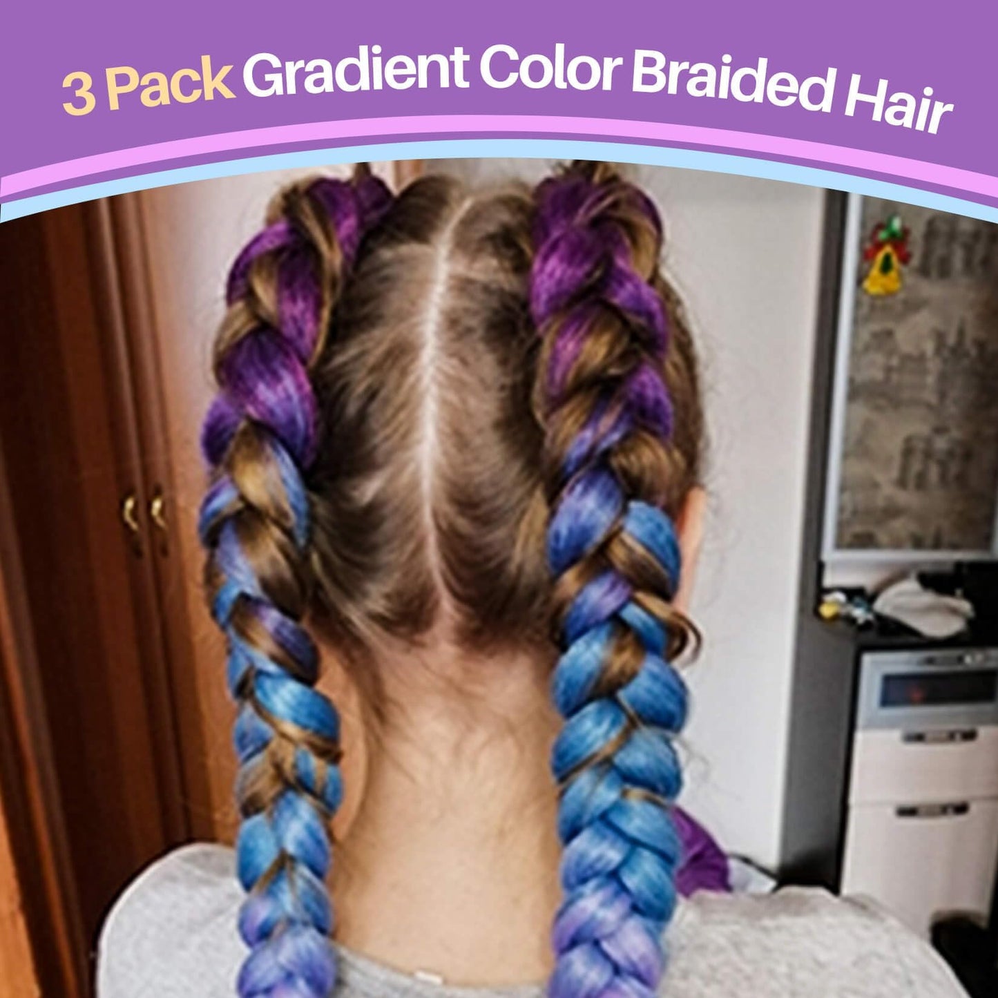 MAQIHAN 2 Pack Jumbo Braiding Hair - 24Inch purple-lake blue-light purple Braiding Hair Synthetic Hair Extensions Rainbow Braiding Hair High Temperature Synthetic braiding hair Wedding Makeup Styling