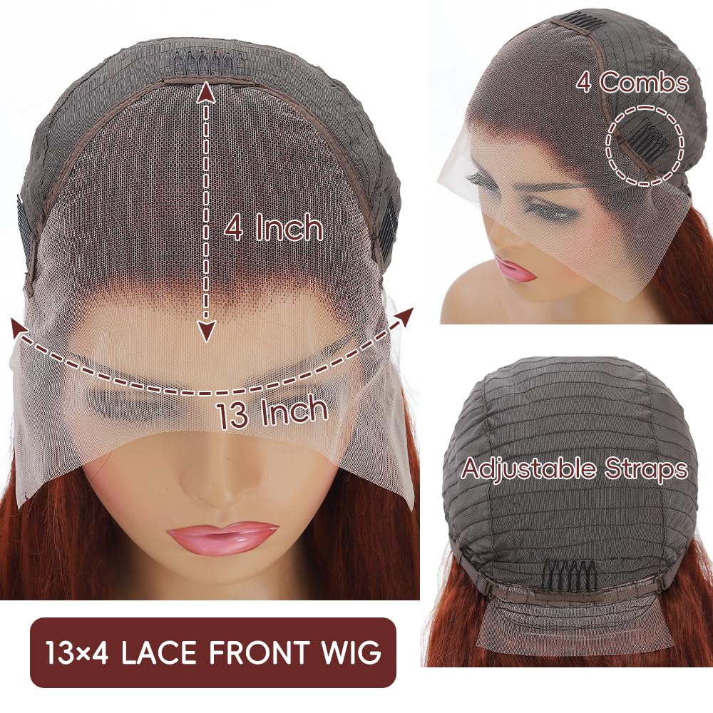 Reddish Brown Lace Front Wigs Human Hair Pre Plucked 200% Density Body Wave Auburn Colored Human Hair Wig 13x4 HD Lace Front Wigs Human Hair For Women Lace Frontal Wig 24 inch
