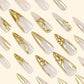 RTKHFZE Long Stiletto Press on Nails Light Taupe Color, 3D Gold Coat Full Cover Claw Nails for Women and Girls