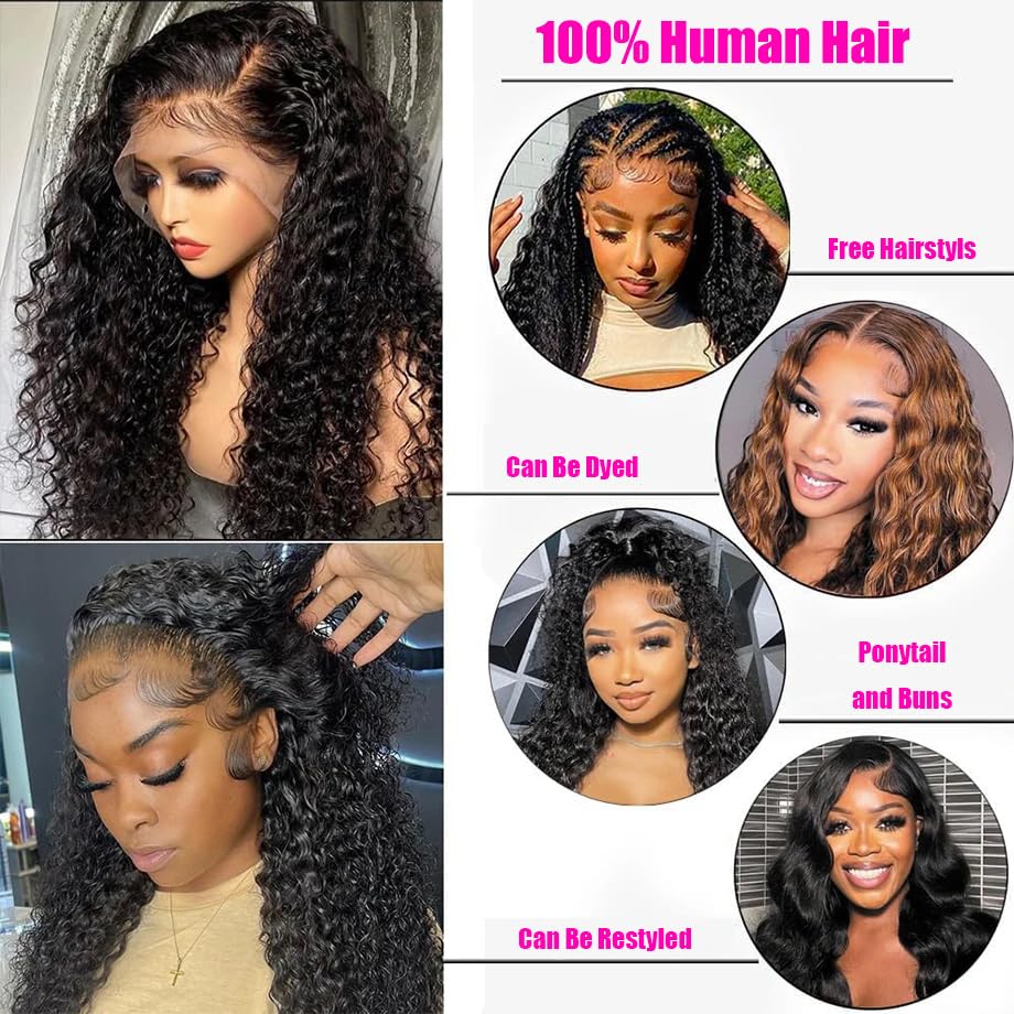 JTMMP 20 Inch Deep Wave Lace Front Wigs Human Hair 13x6 HD Lace Front Wigs Human Hair Pre Plucked Brazilian 200 Density Deep Wave Curly Glueless Frontal Wigs Human Hair